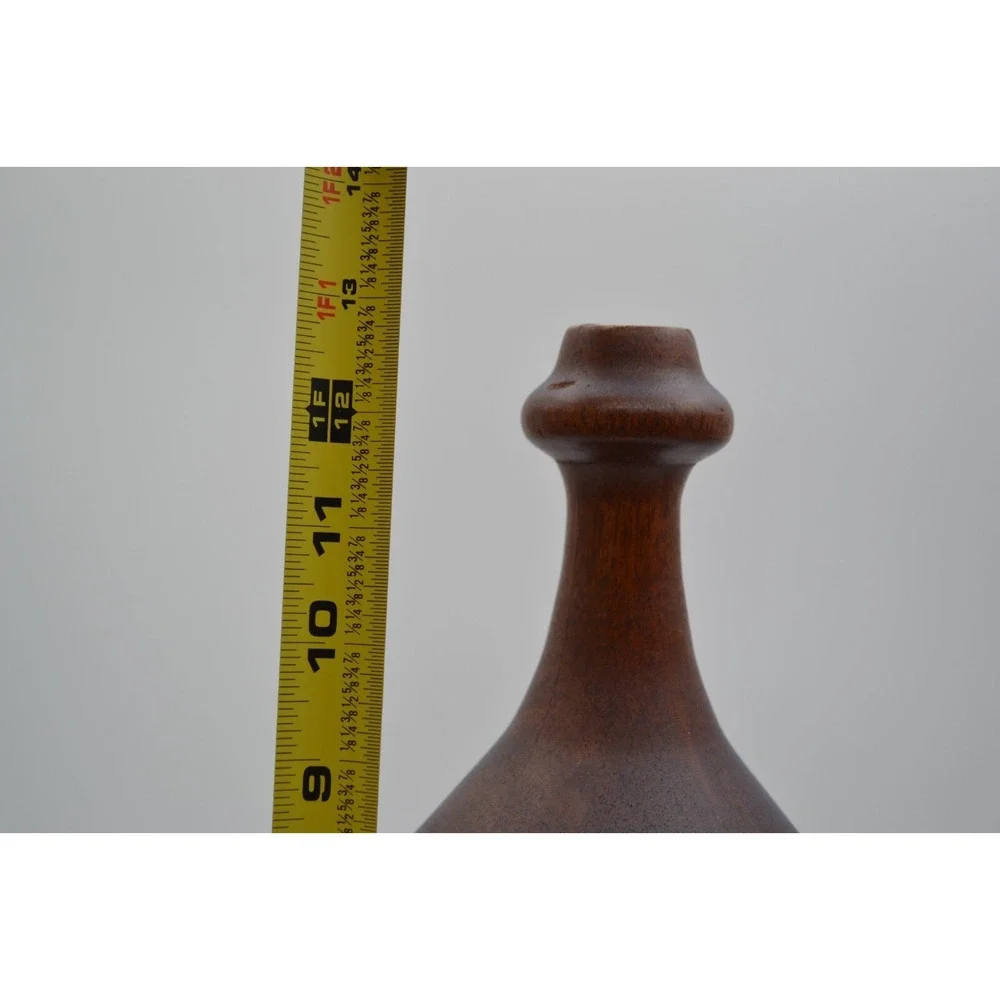 Antique Rare Hand Turned Solid Wood Vase Primitive Bulbous Bottle Decorative 12